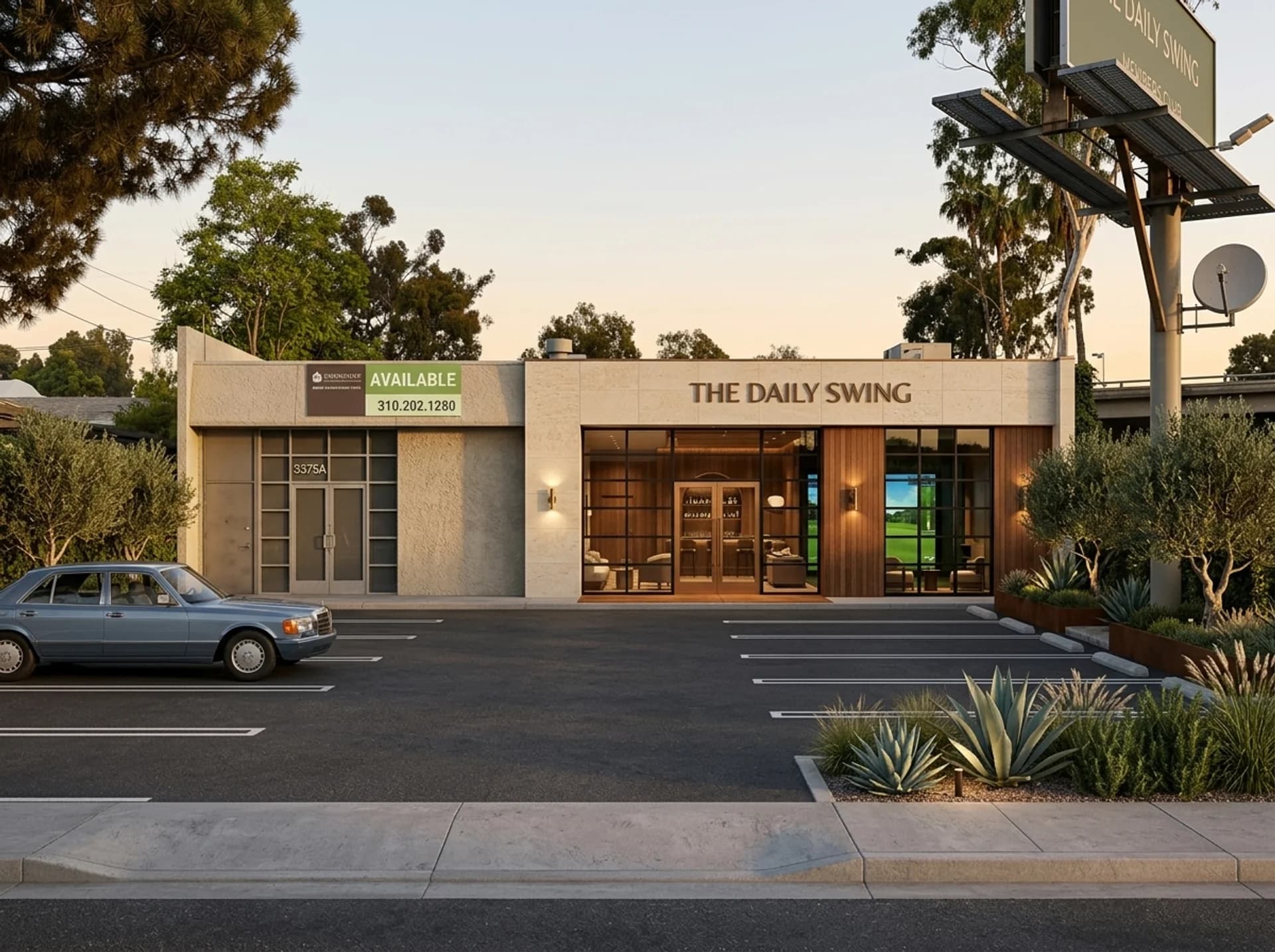 Exterior of The Daily Swing indoor golf club in Culver City
