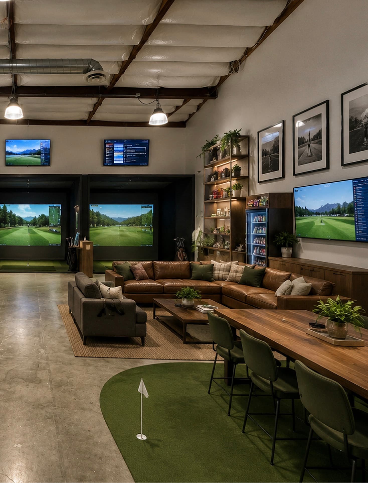 Inside Framegolf - private simulator bays and members lounge